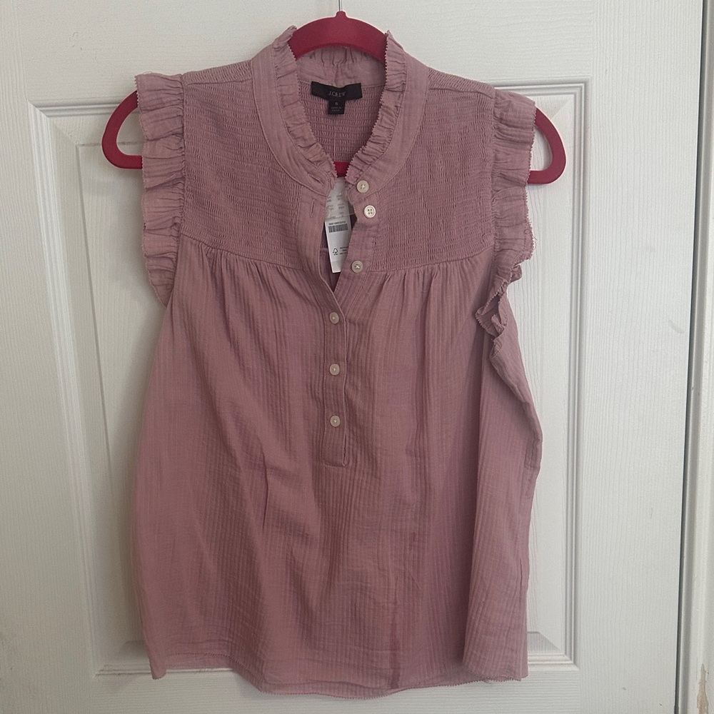 J. Crew Mauve Ruffled Button-Down Blouse
